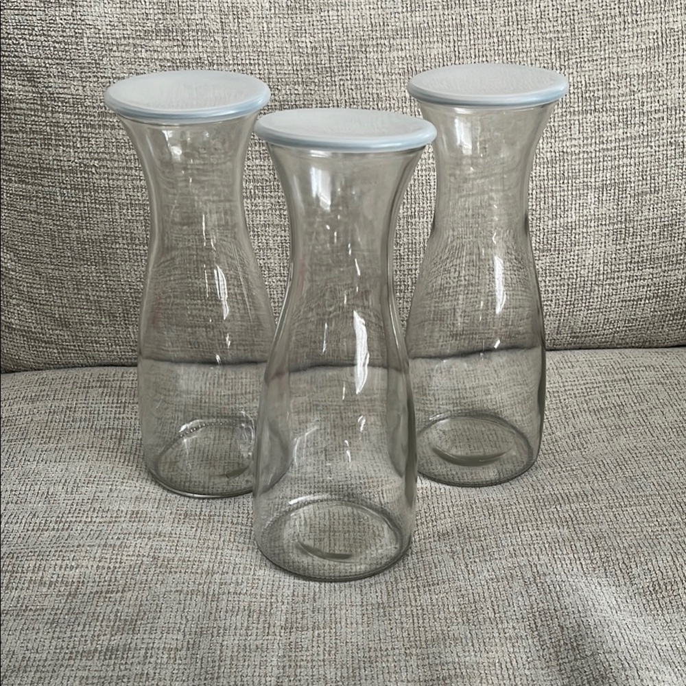 Elegant Glass Carafe Set with White Lids